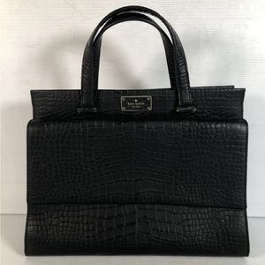 Kate Spade NY Womens Black Leather Croc Embossed Inner Pocket Shoulder Bag Large